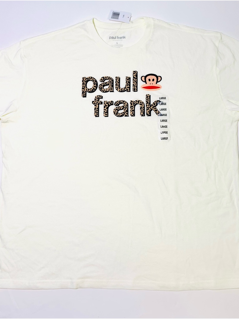 Paul Frank Men’s Cream Graphic Logo Tee - Leopard Print Large
